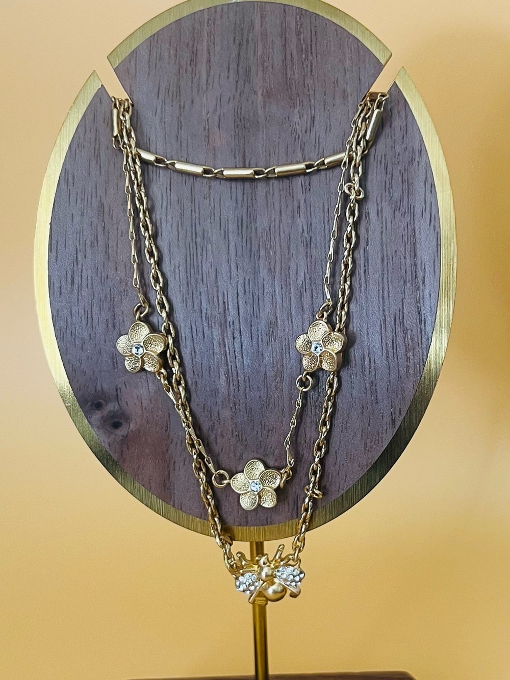 14 K GP triple necklace Nature inspired